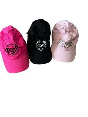 Lot of 3 Victoria's Secret PINK Adjustable Baseball Caps - Pink Black Light Pink